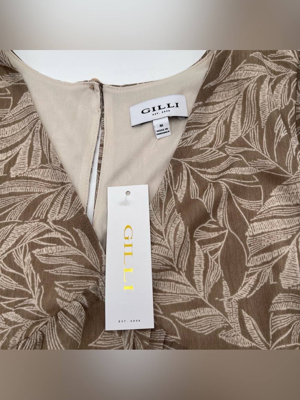Gilli Sheyla V-Neck Babydoll Summer Mini Dress Taupe Wedding Guest Sz Medium New - Picture 12 of 16